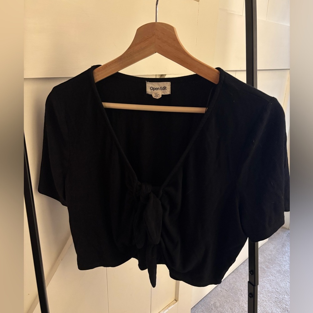 Open Edit ribbed tie front cropped tee L